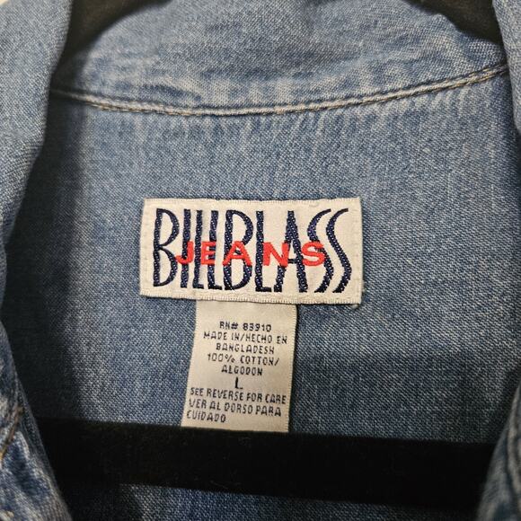 Vtg Bill Blass Denim Shirt Womens L Blue Zip Up 90s Cottagecore Minimalist Boho - Picture 6 of 8